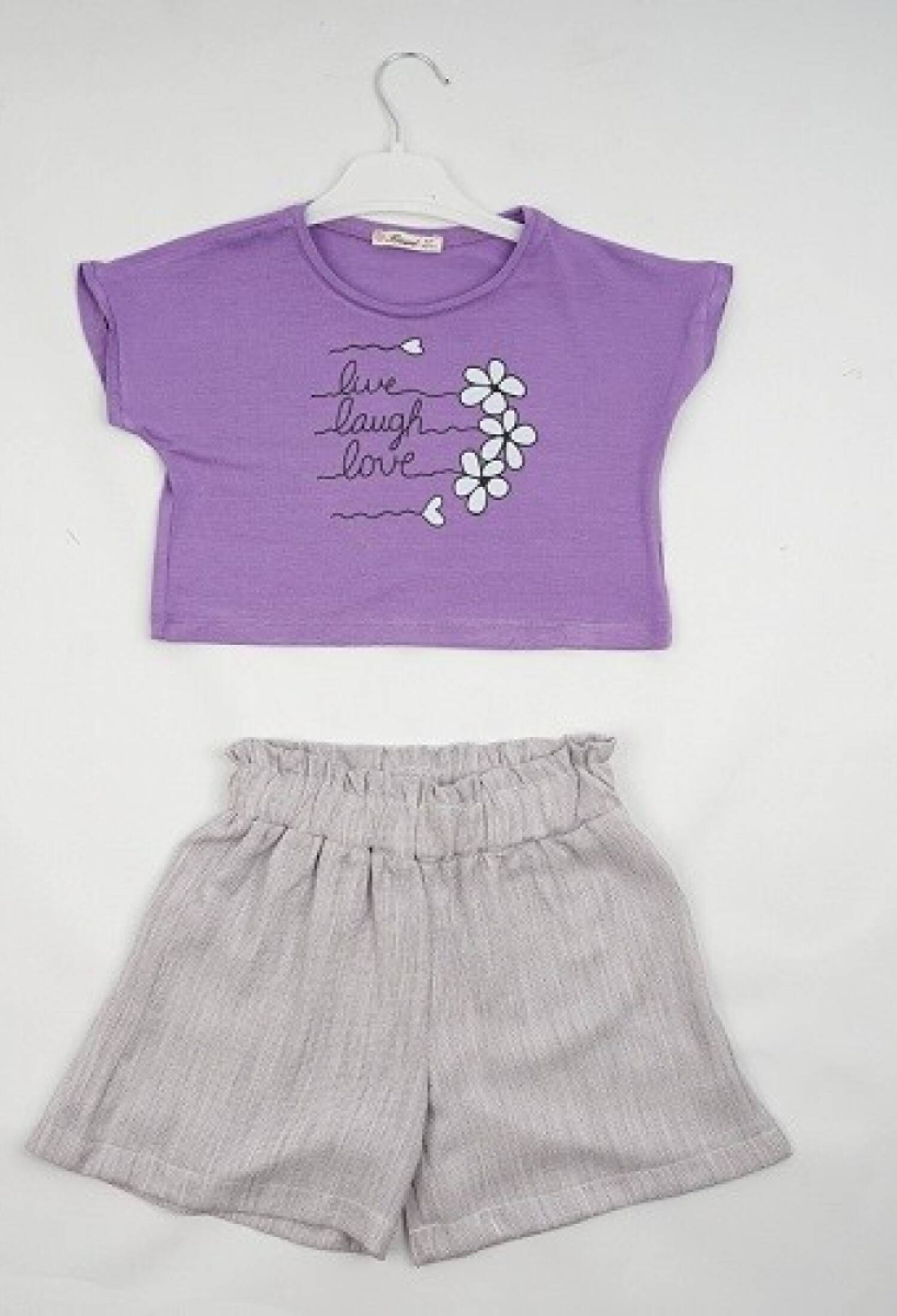 Wholesale Girls 2-Piece T-shirt and Linen Shorts Set 7-10Y