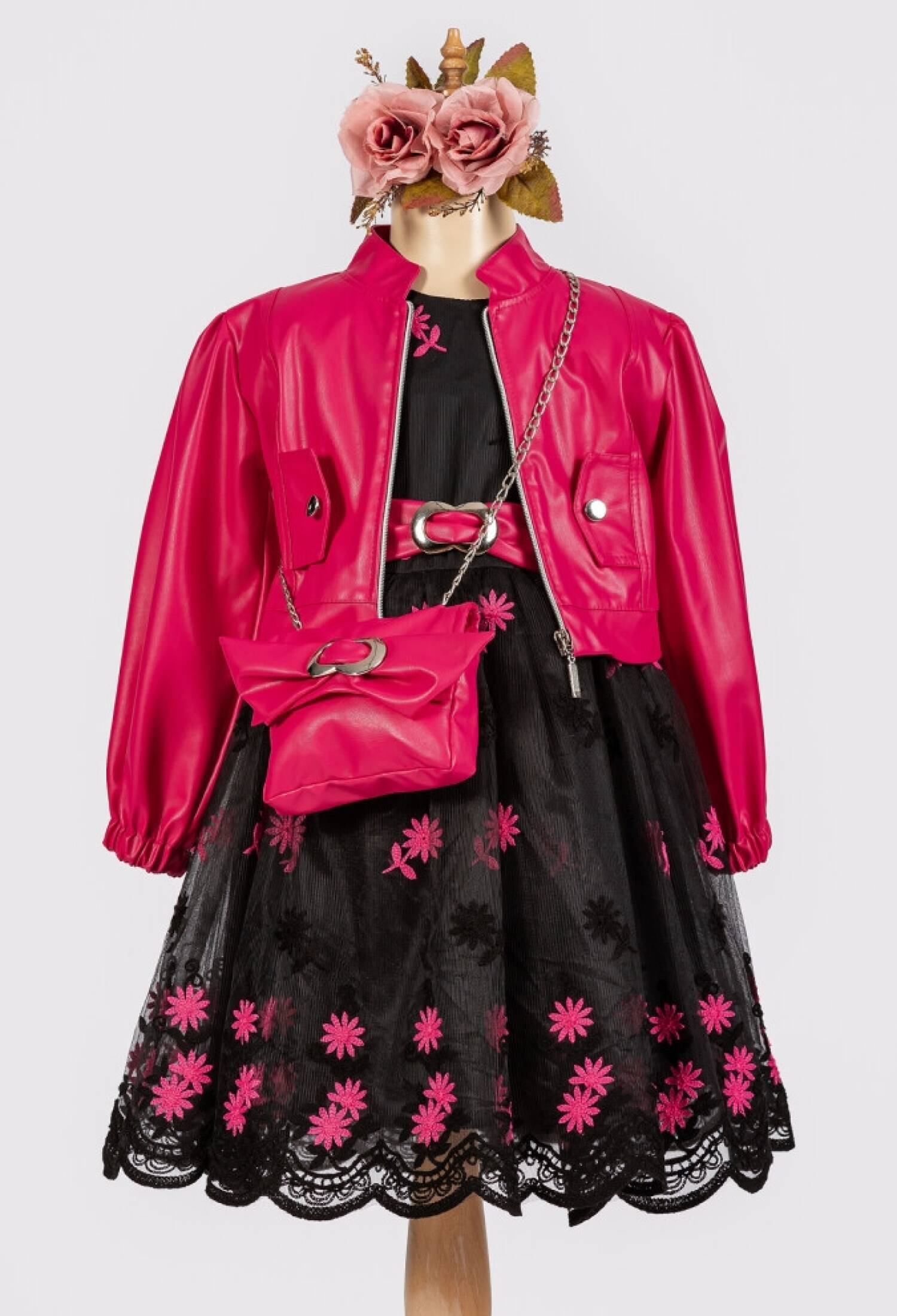 Girls' 3-Piece Dress, Jacket and Bag Set (6-12 Years) Tivido 1042-2543