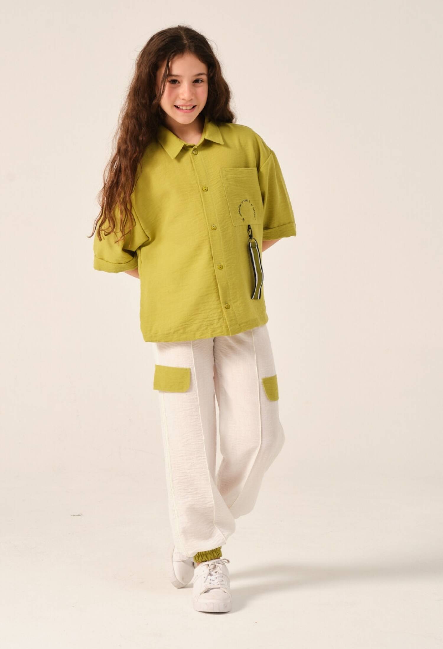 Girls' Short-Sleeved Shirt with Accessory Details and Pockets, Ages 8-15, Jazziee 2051-241Z4ALS81