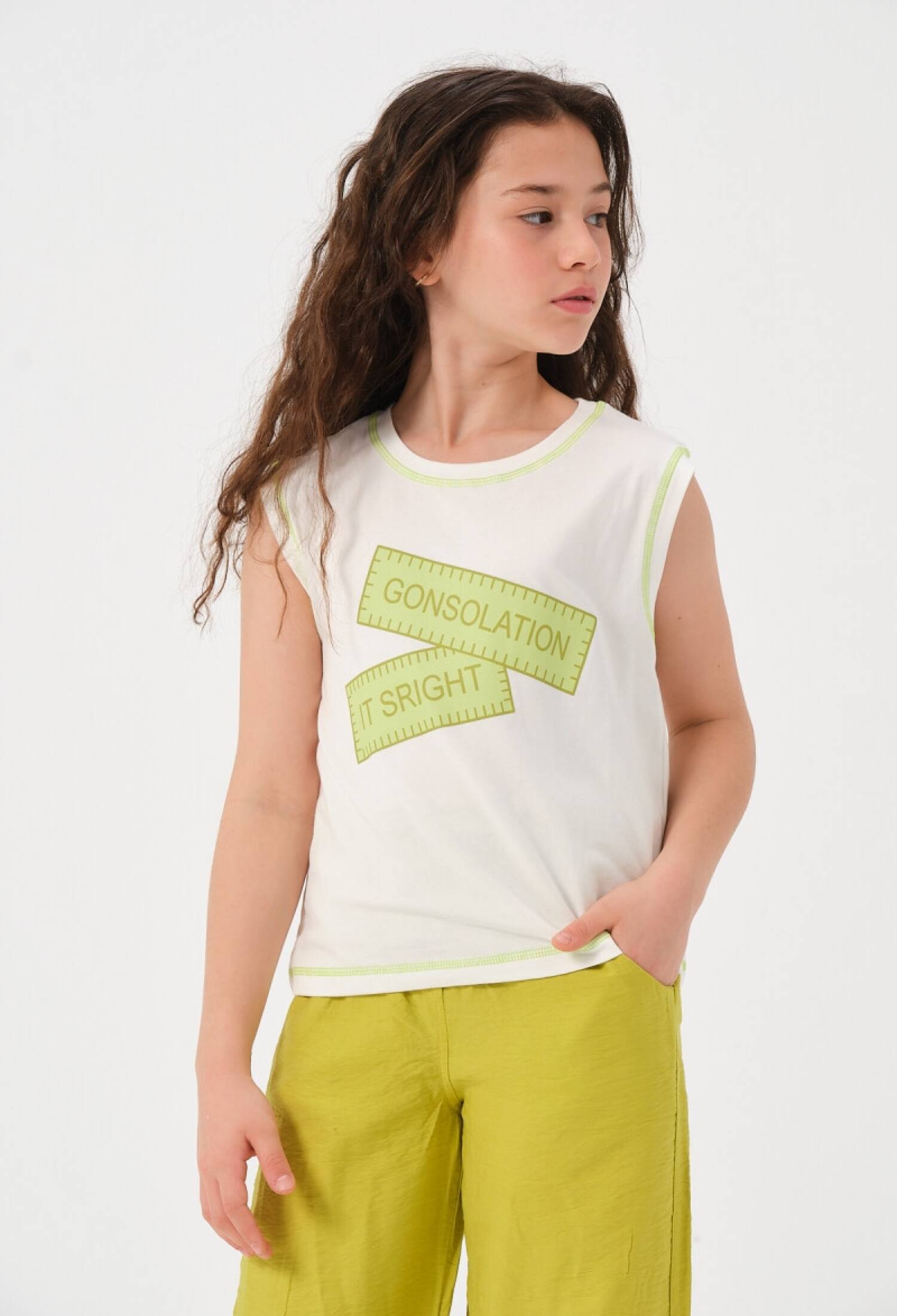 Girl's Printed Sleeveless T-shirt 8-15Y Jazziee 2051-241Z4ALC51