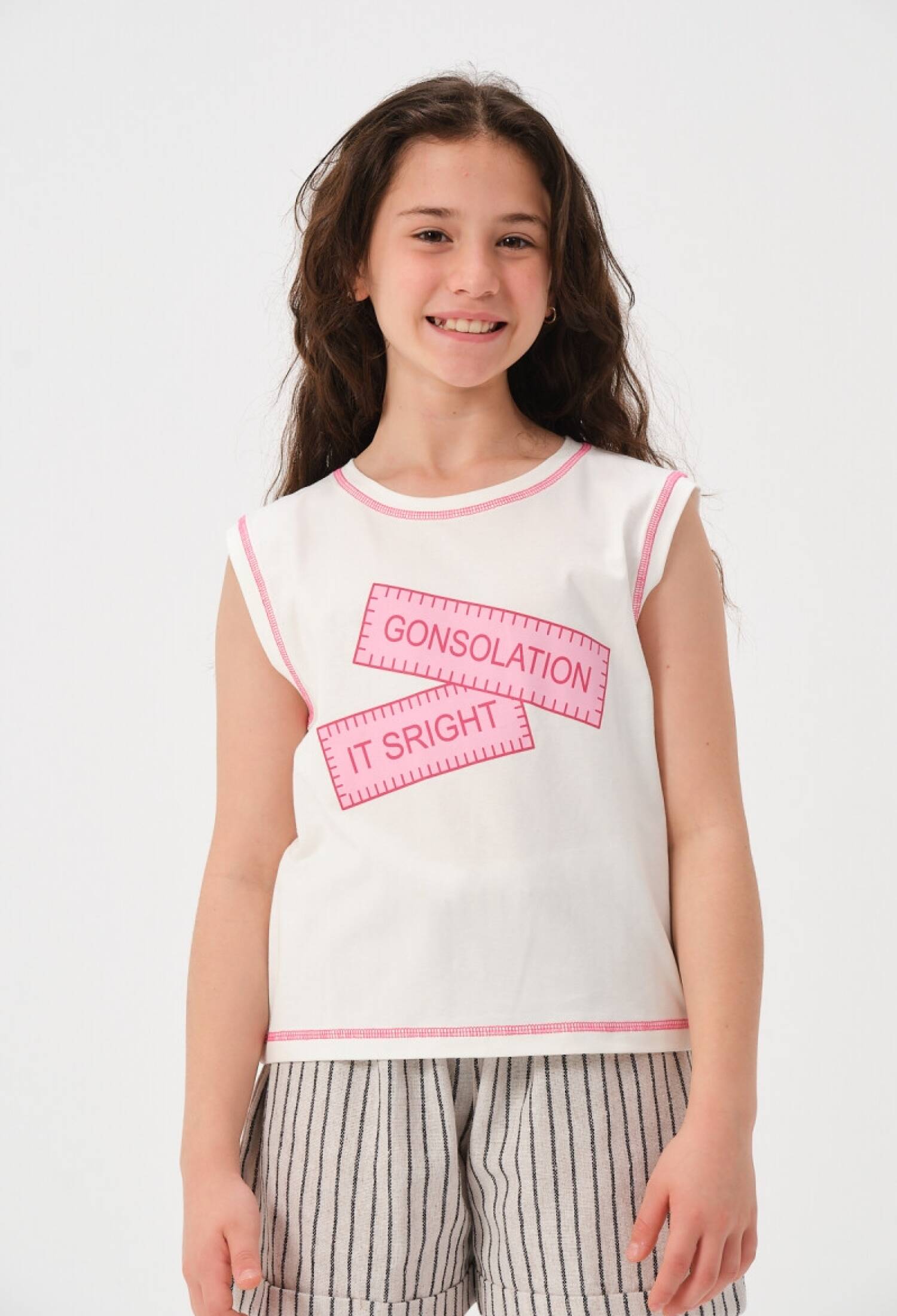 Girl's Printed Sleeveless T-shirt 8-15Y Jazziee 2051-241Z4ALC51