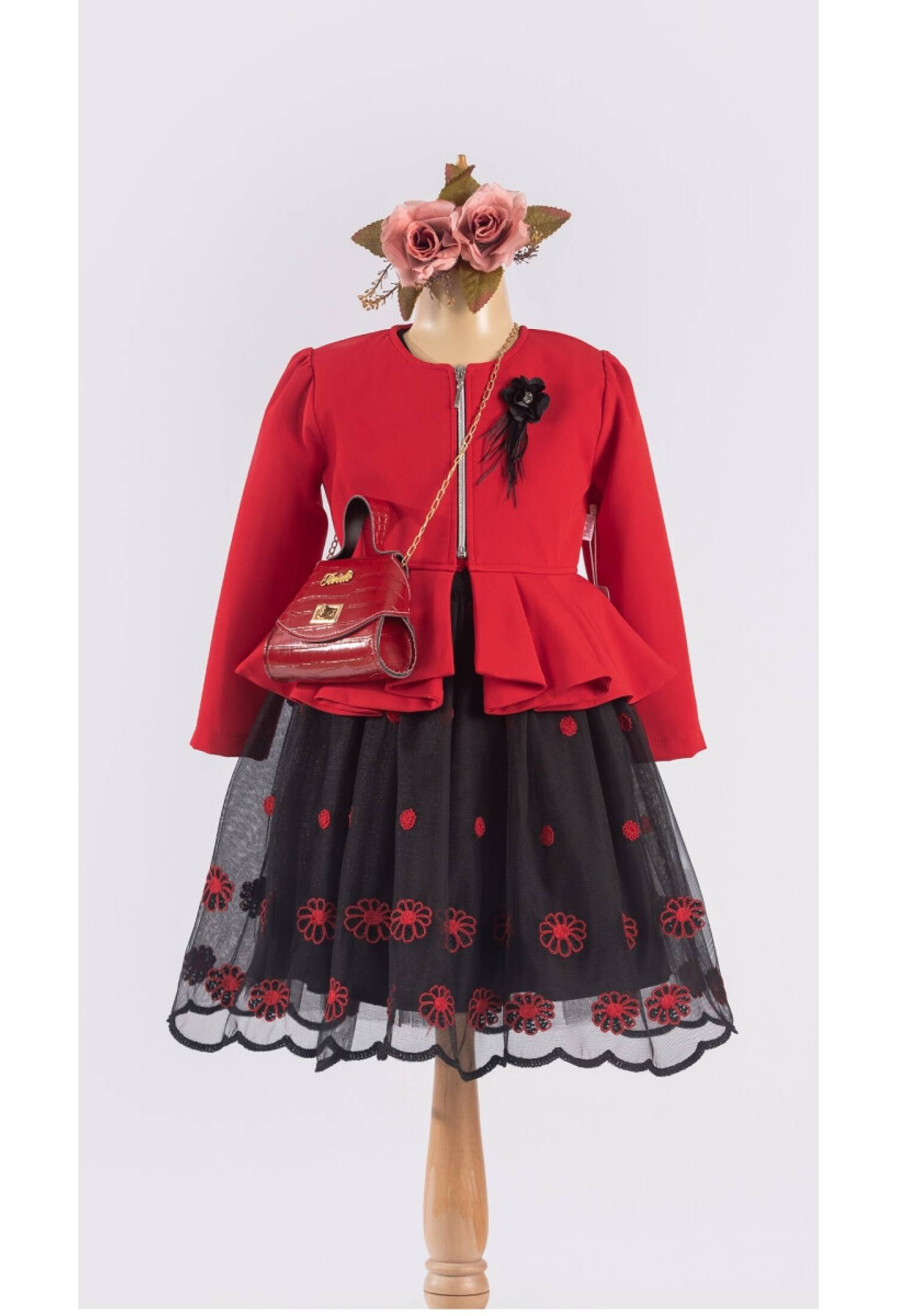 Girls' Dress with Jacket and Bag, Ages 6-12, Tivido 1042-2549