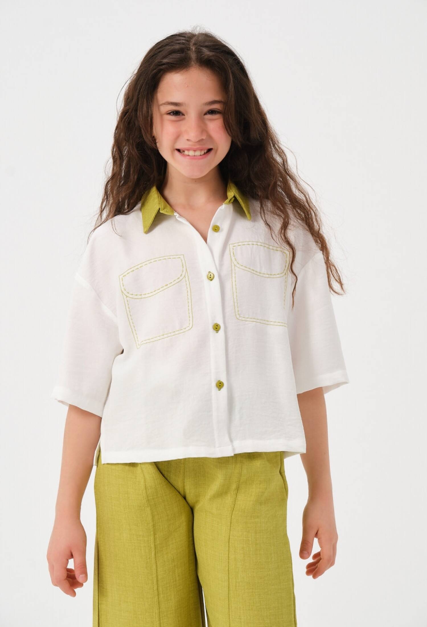 Girls' Short-Sleeved Shirt with Pocket Detail, Ages 8-15, Jazziee 2051-241Z4ALN81
