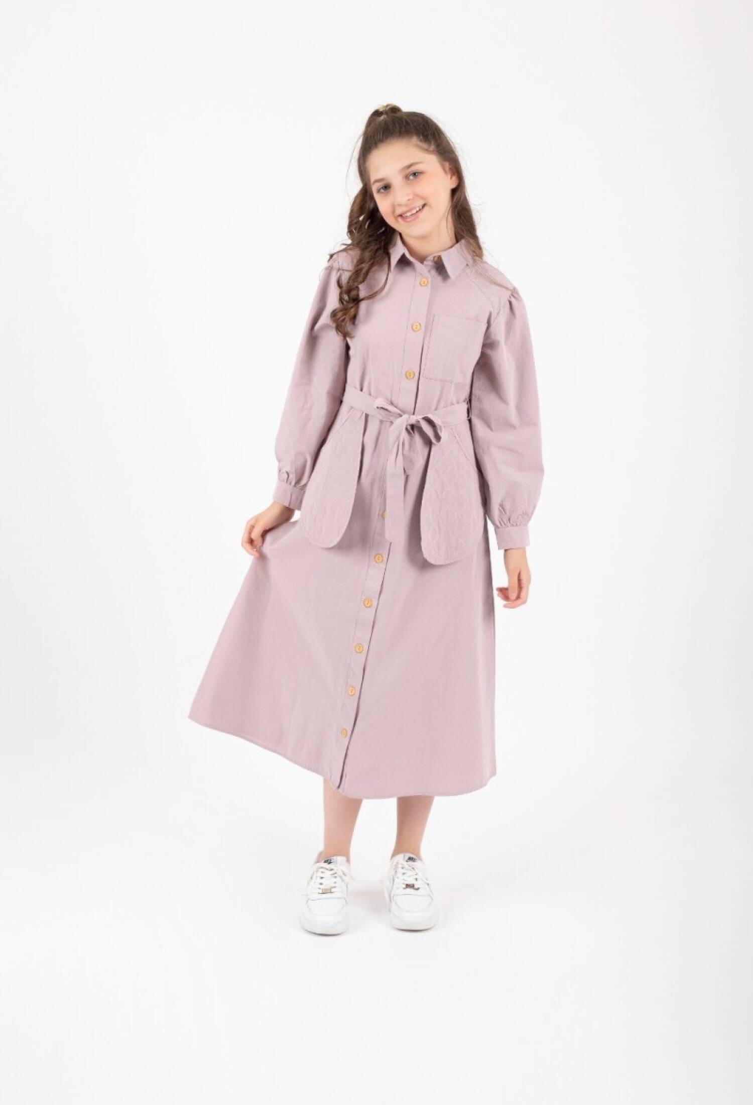 Girl's Dress with Pocket Embroidery, Ages 7-10, Pafim 2041-Y24-4099