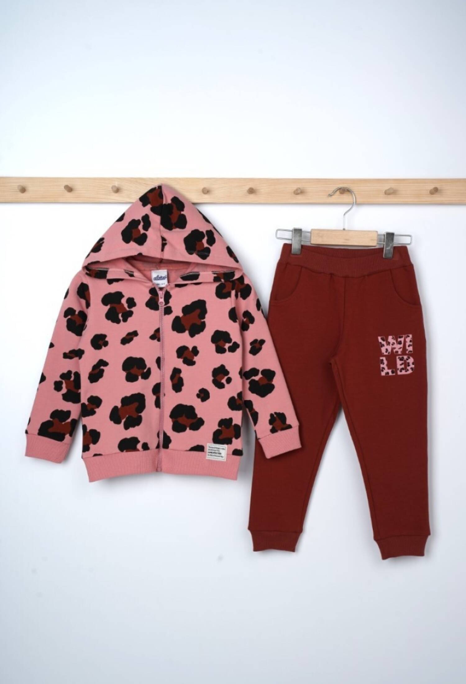 Girls' Leopard Print Zip-Up Tracksuit Set 3-6 Years Elnino 1025-21606