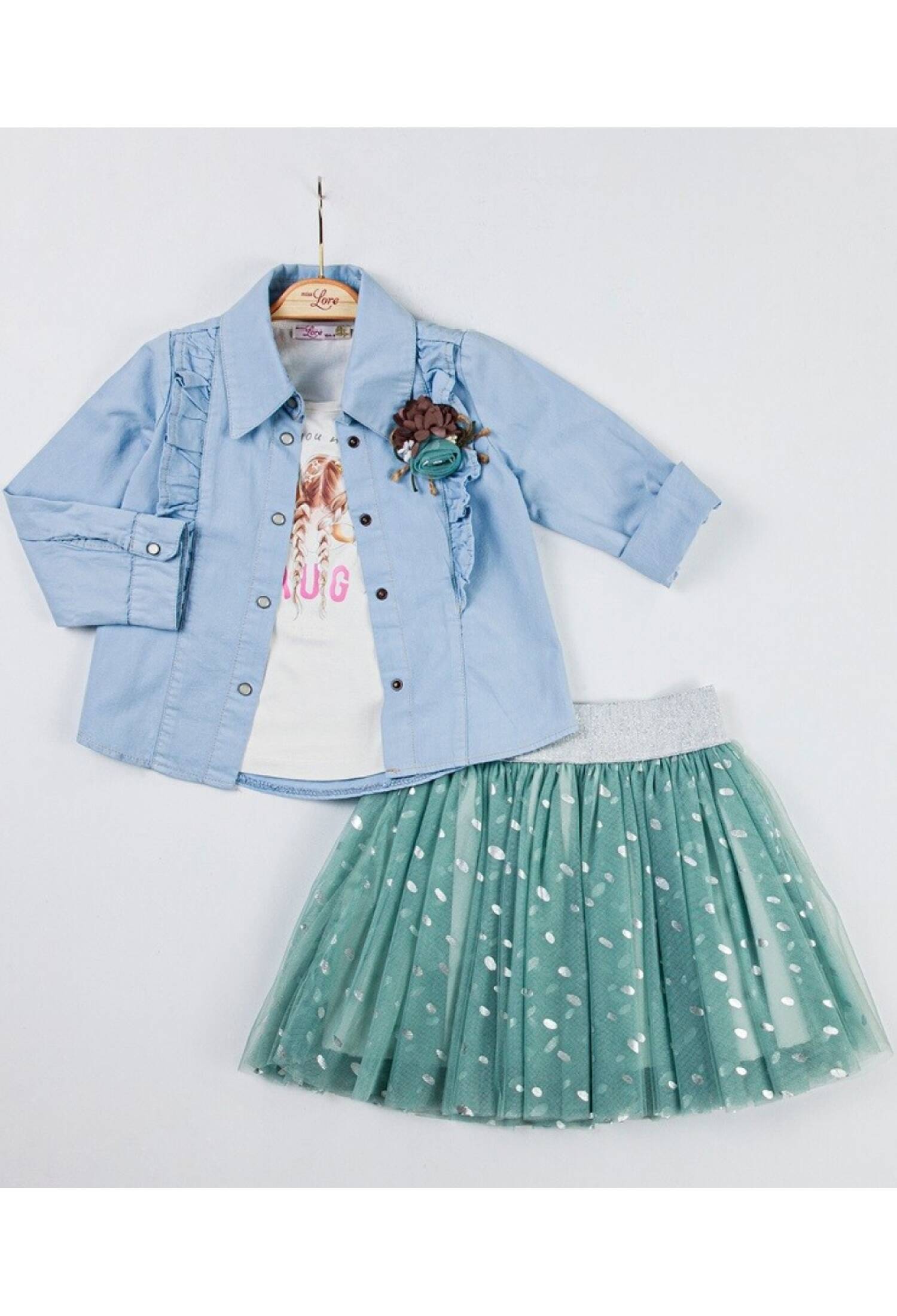 Girls Kids 3-Piece Jacket T-Shirt and Skirt Set 2-6Y