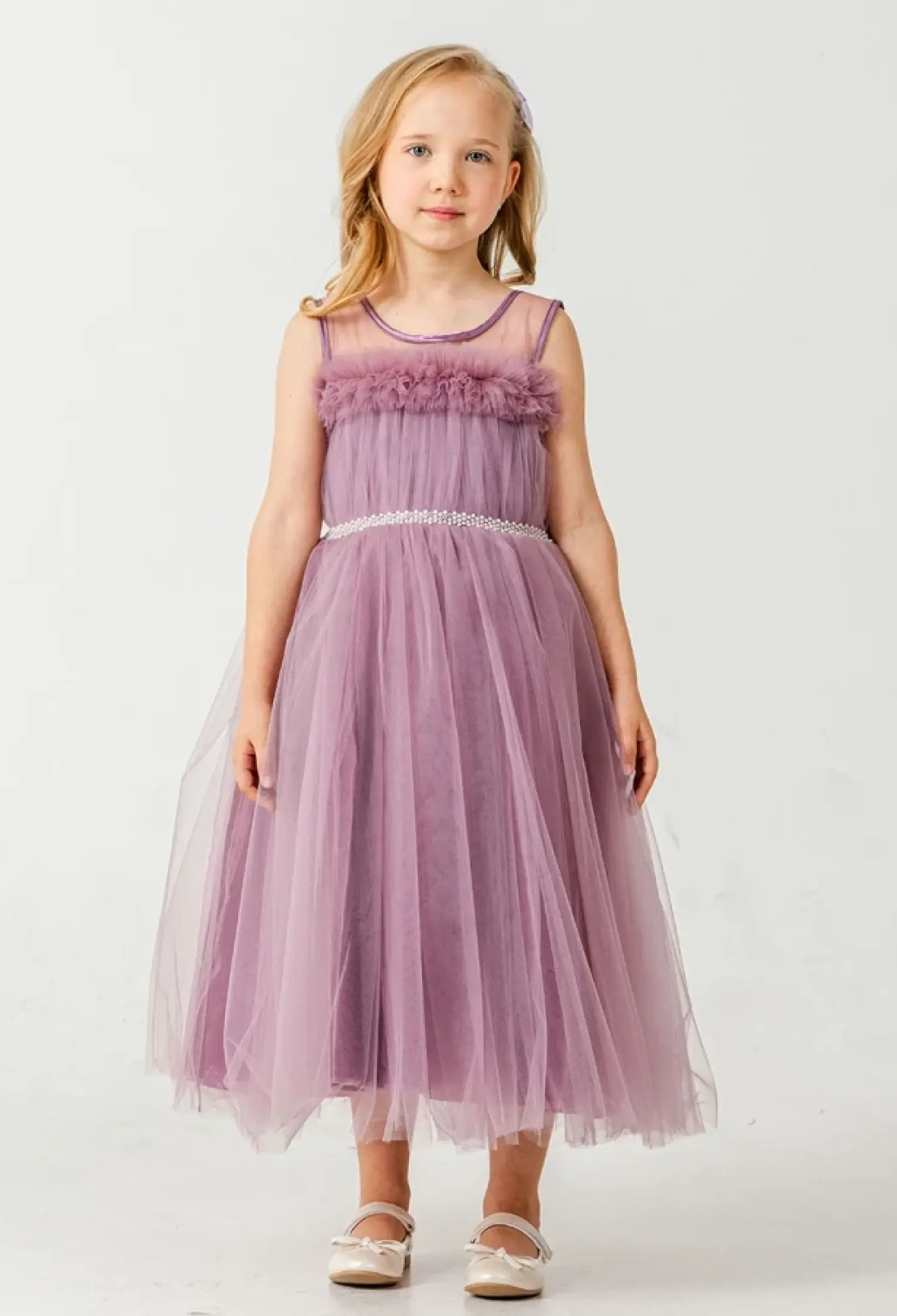 Tulle and Stone Embellished Girl's Formal Dress