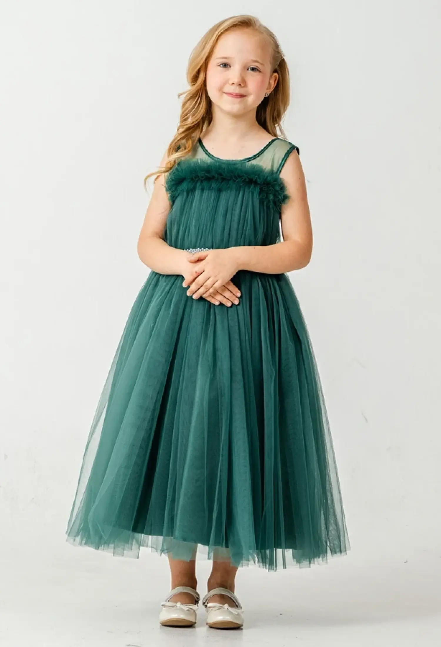 Tulle and Stone Embellished Girl's Formal Dress