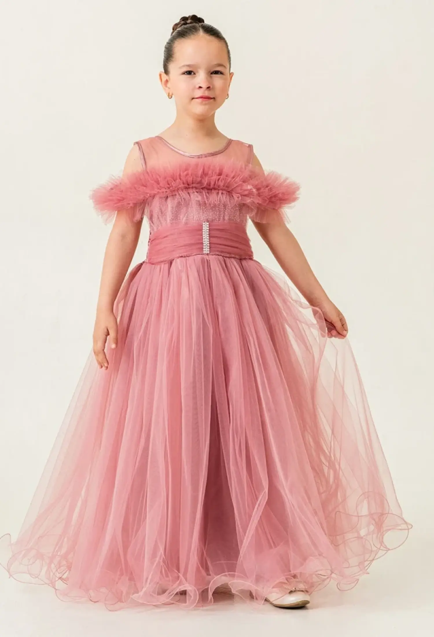 Tüllü Taş Nakışlı Kız Abiye Elbise - Brand: MERTOĞLU KİDS - Kids & Bby Clothes From Peralane Kids Turkey