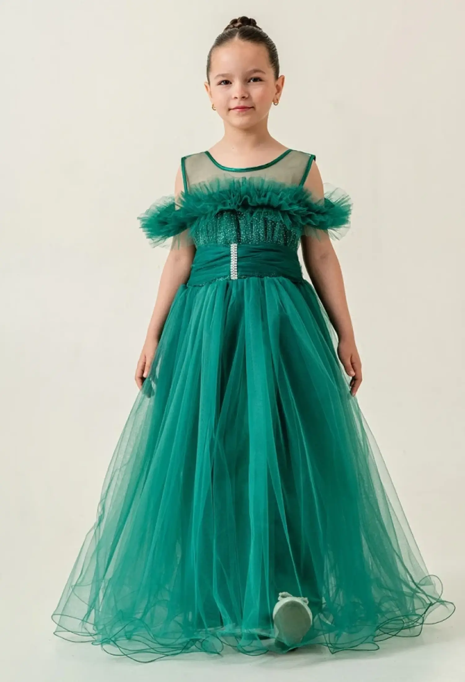 Tulle and Stone Embellished Girl's Formal Dress