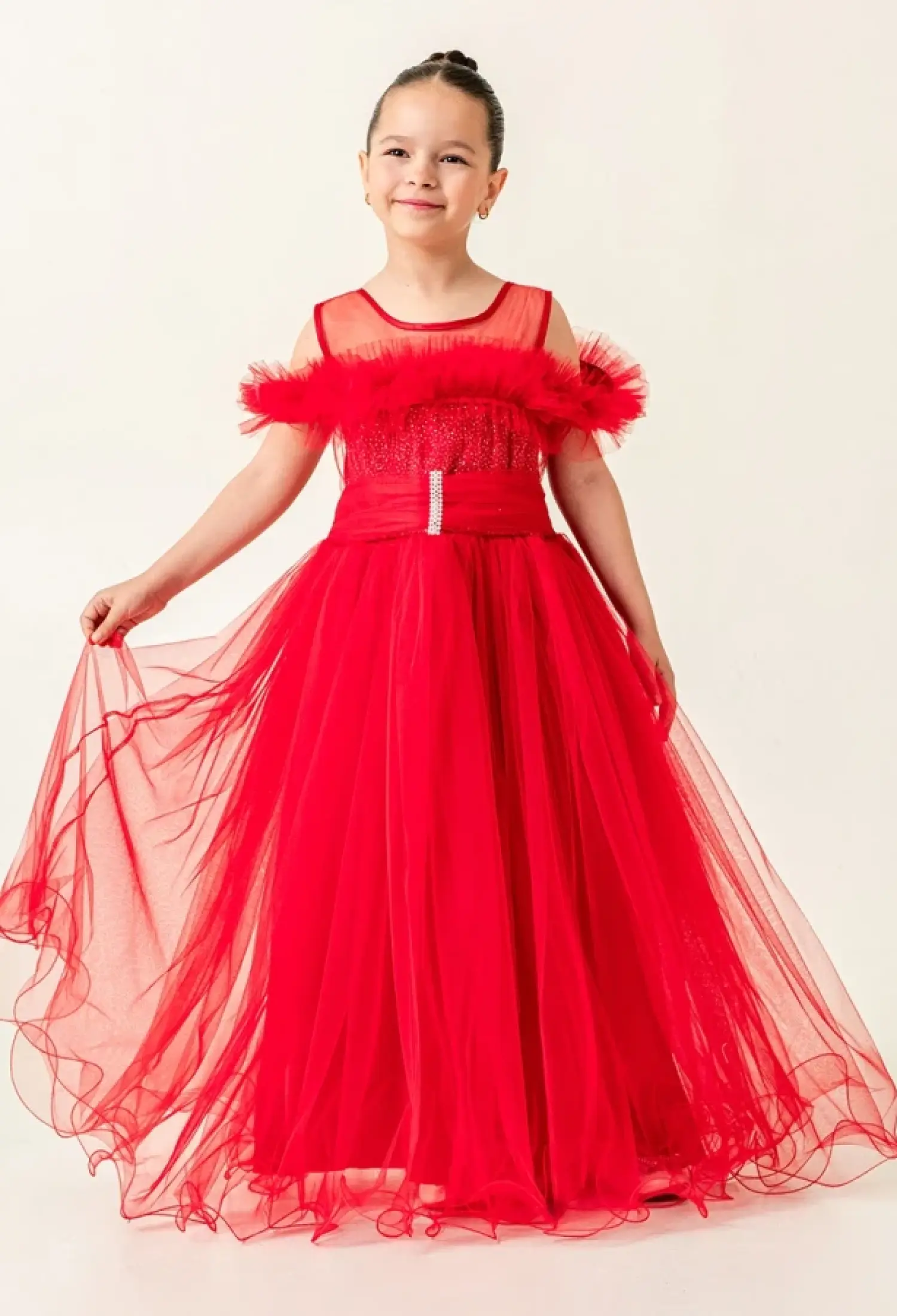 Tüllü Taş Nakışlı Kız Abiye Elbise - Brand: MERTOĞLU KİDS - Kids & Bby Clothes From Peralane Kids Turkey