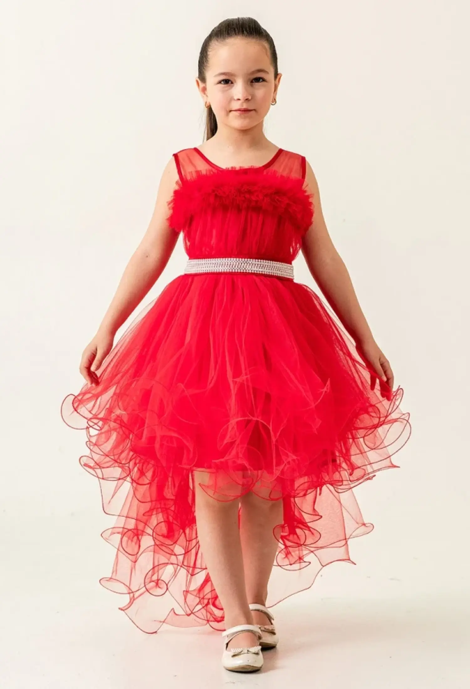Tulle and Stone Embellished Girl's Formal Dress