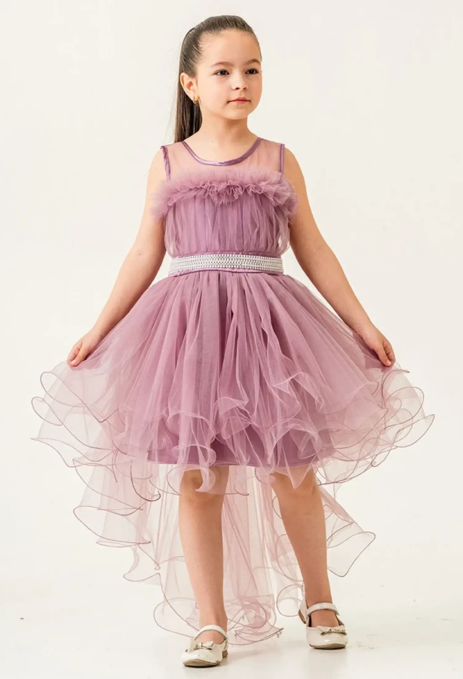 Tulle and Stone Embellished Girl's Formal Dress