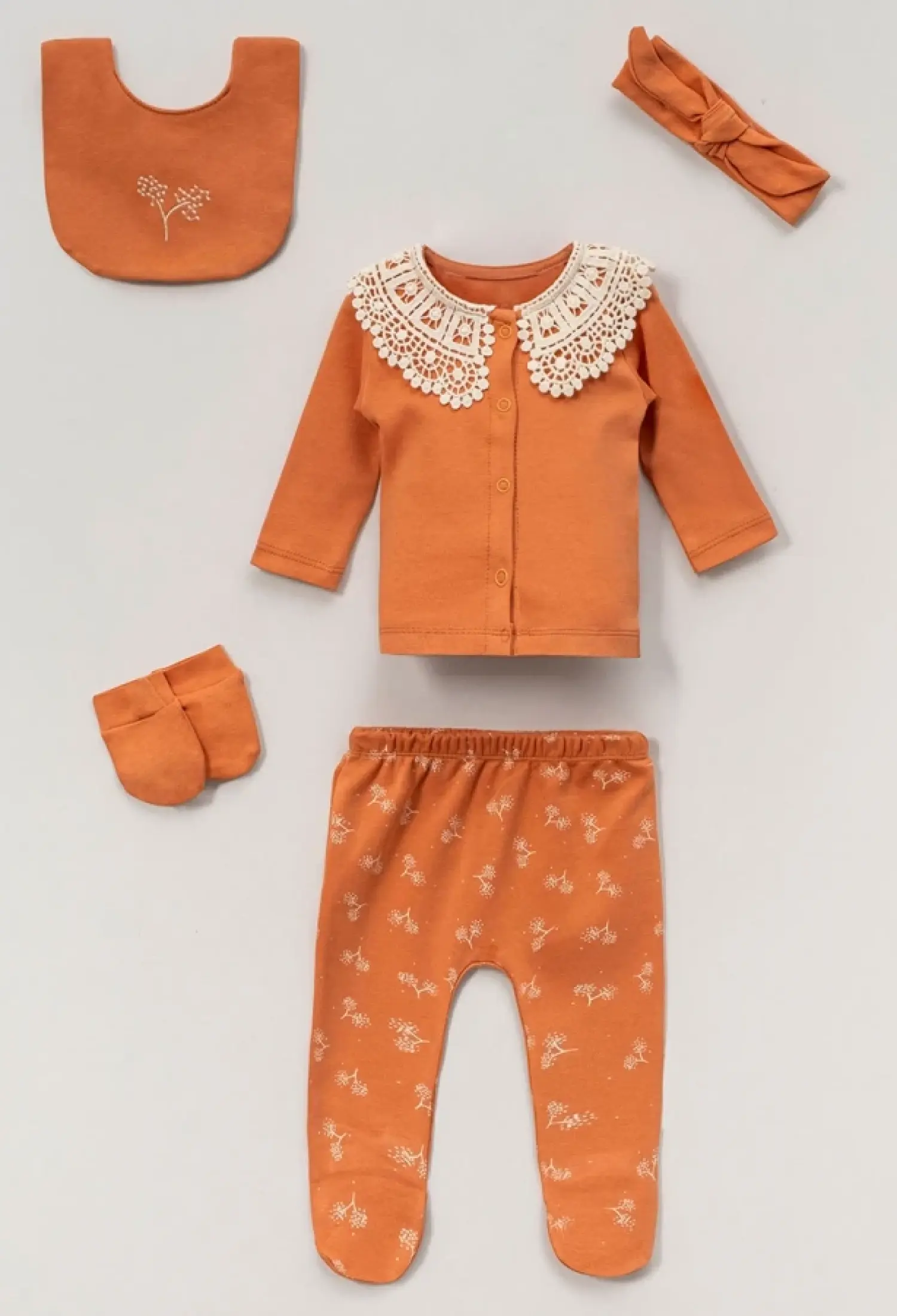 Yaka Dantelli Kız Bebe 5li Hastane Çıkışı Zıbın Set - Brand: VOVİDO - Kids & Bby Clothes From Peralane Kids Turkey