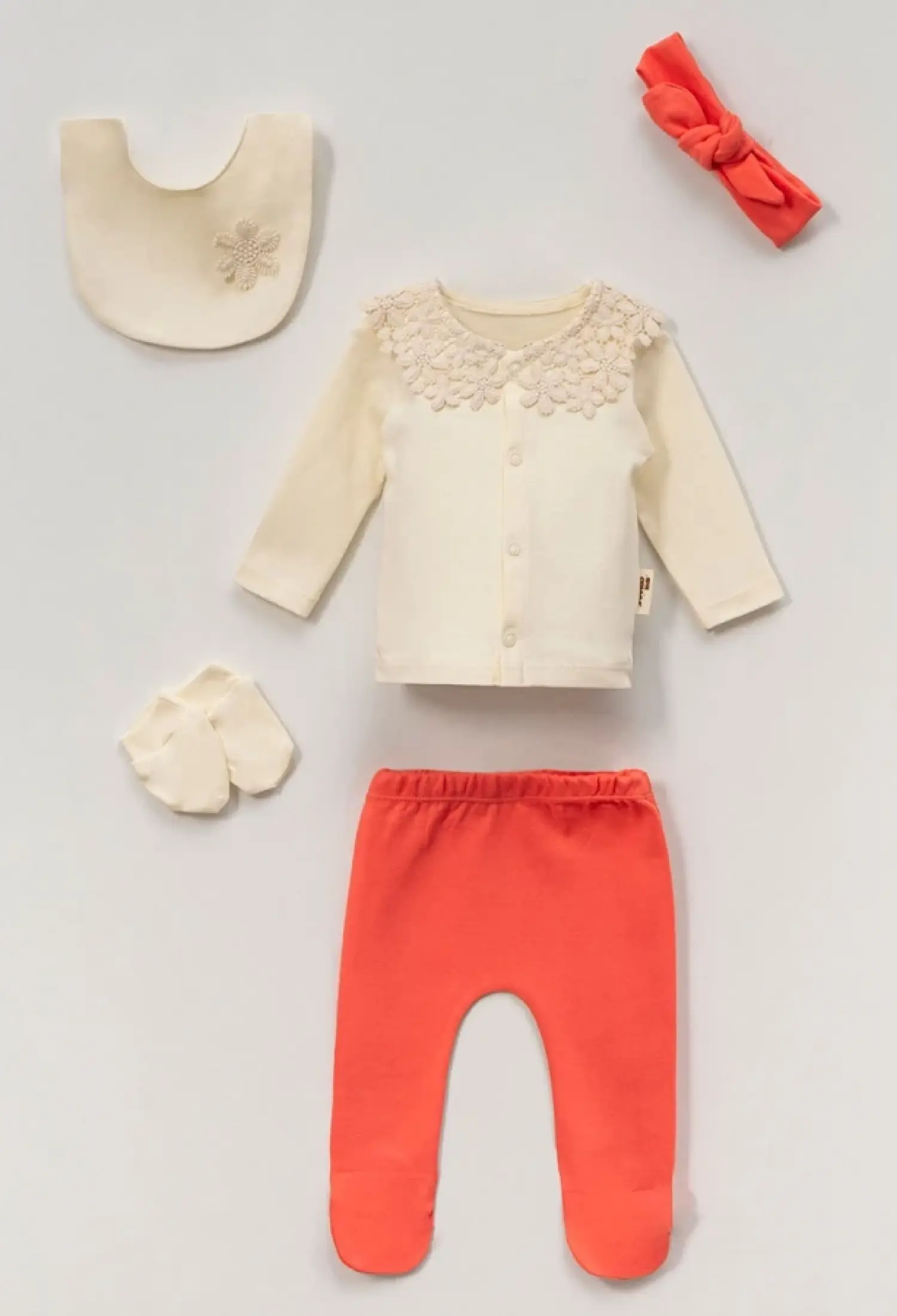 Yaka Dantelli Kız Bebe 5li Hastane Çıkışı Zıbın Set - Brand: VOVİDO - Kids & Bby Clothes From Peralane Kids Turkey