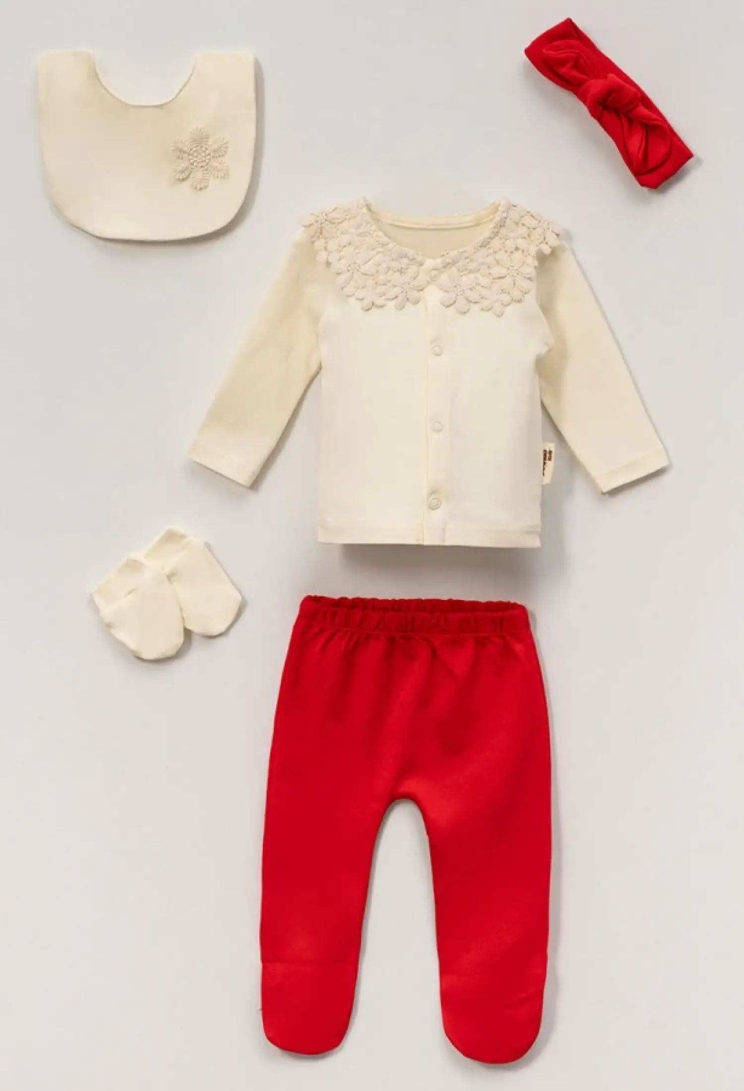 Yaka Dantelli Kız Bebe 5li Hastane Çıkışı Zıbın Set - Brand: VOVİDO - Kids & Bby Clothes From Peralane Kids Turkey