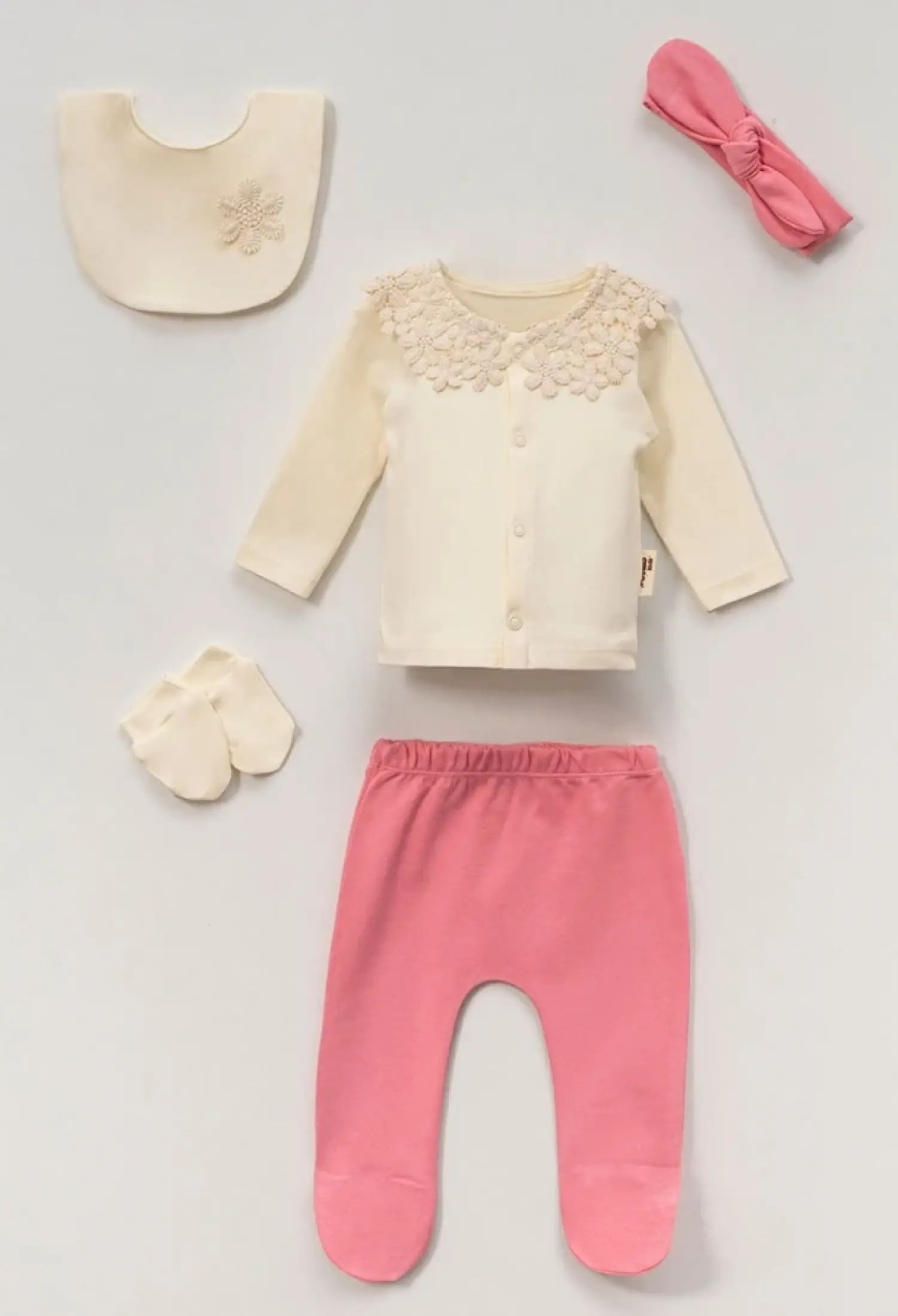 Yaka Dantelli Kız Bebe 5li Hastane Çıkışı Zıbın Set - Brand: VOVİDO - Kids & Bby Clothes From Peralane Kids Turkey