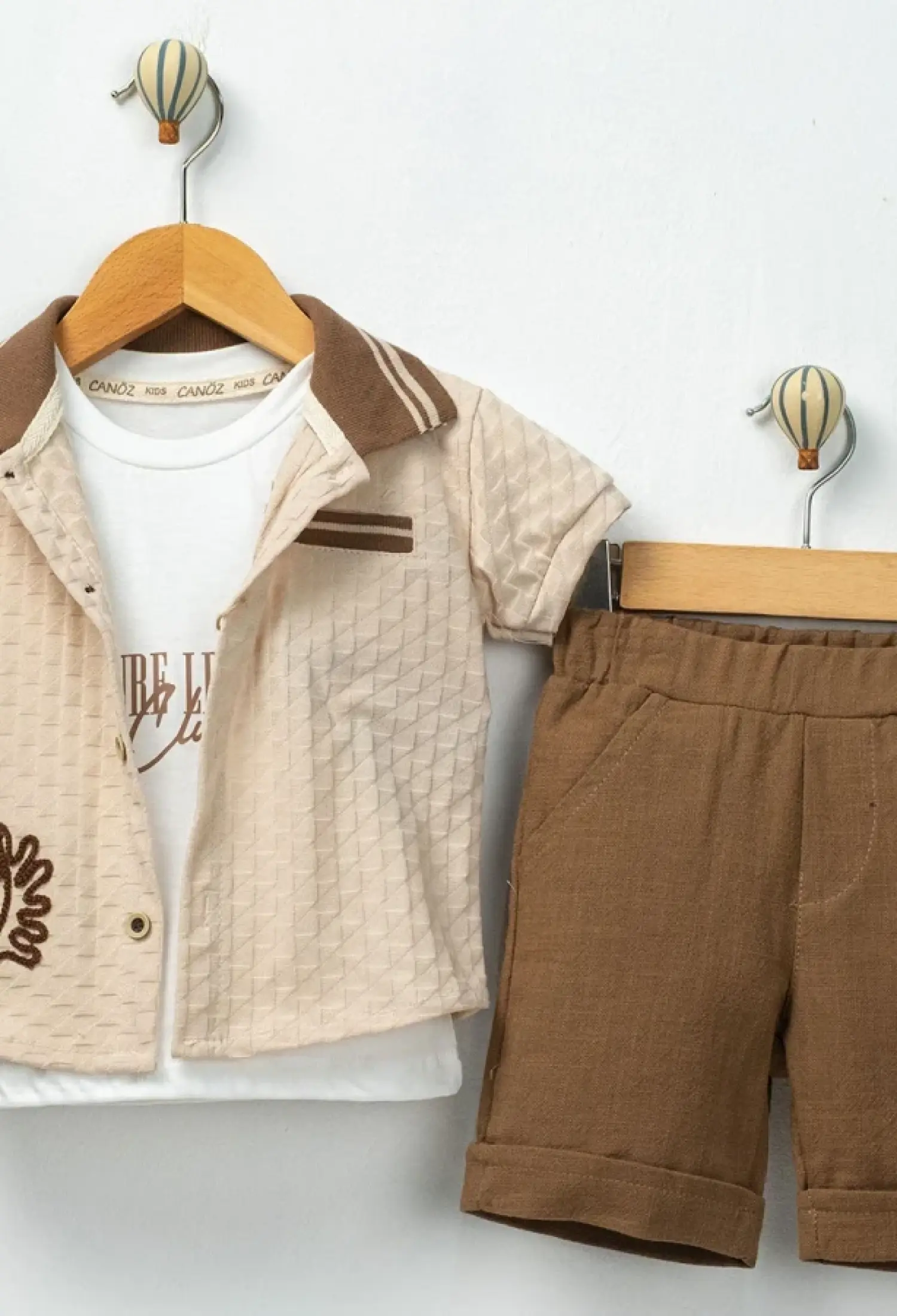 Yaprak nakışlı Gömlekli Üçlü Erkek TAkım - Brand: CANÖZ - Kids & Bby Clothes From Peralane Kids Turkey