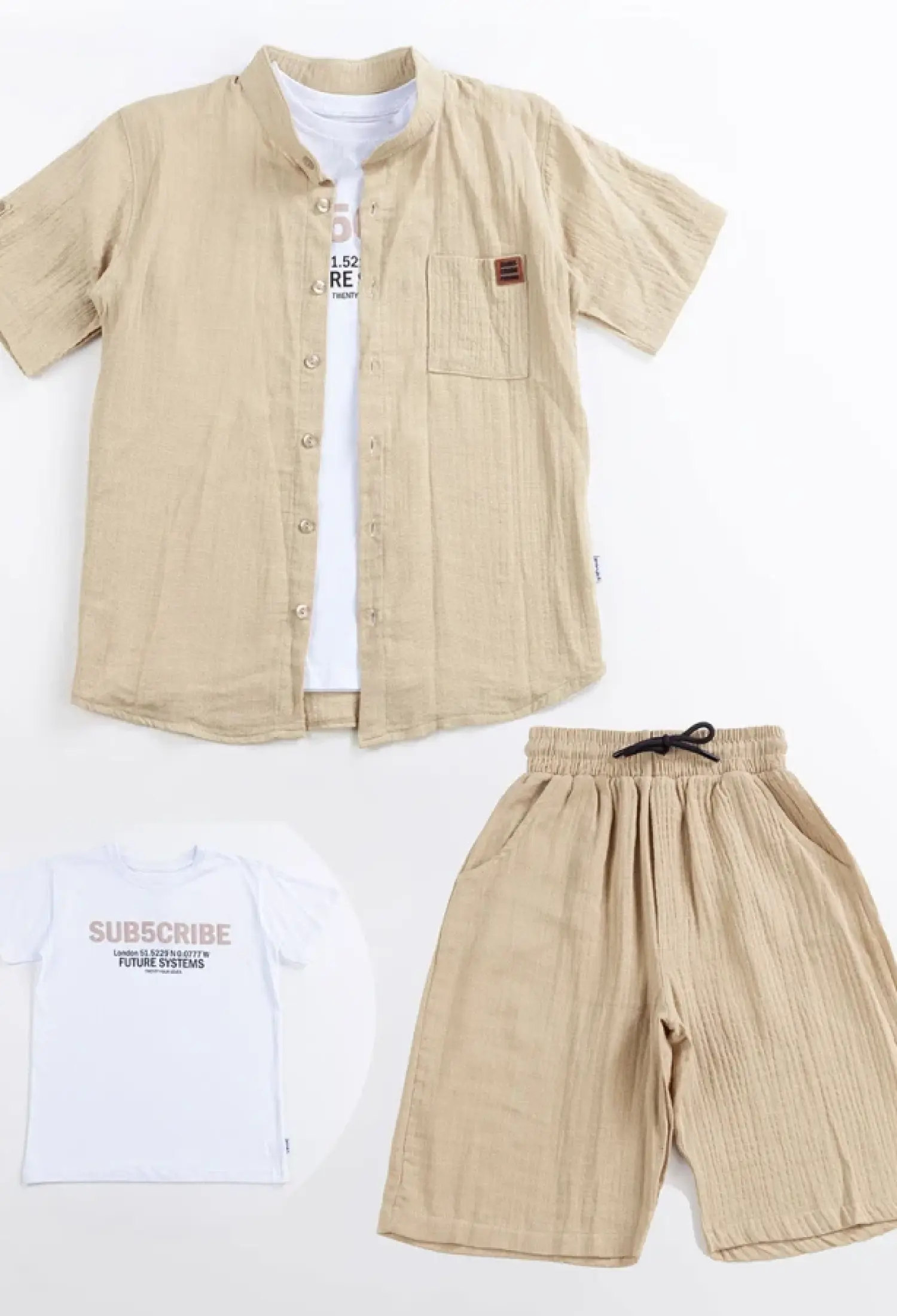 Embroidered Pocket Three-Piece Boys' Muslin Set