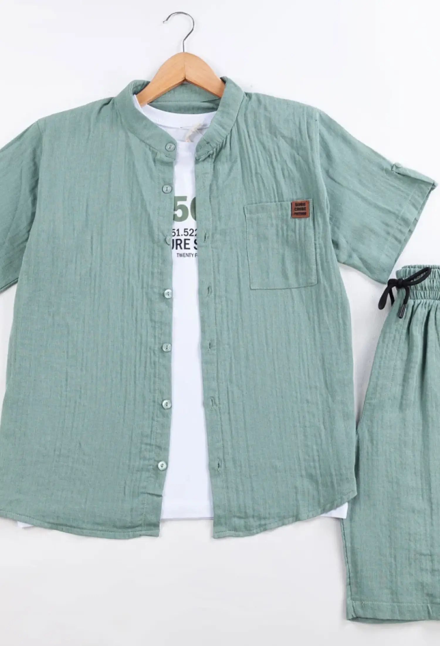 Embroidered Pocketed Three-Piece Boys Muslin Set