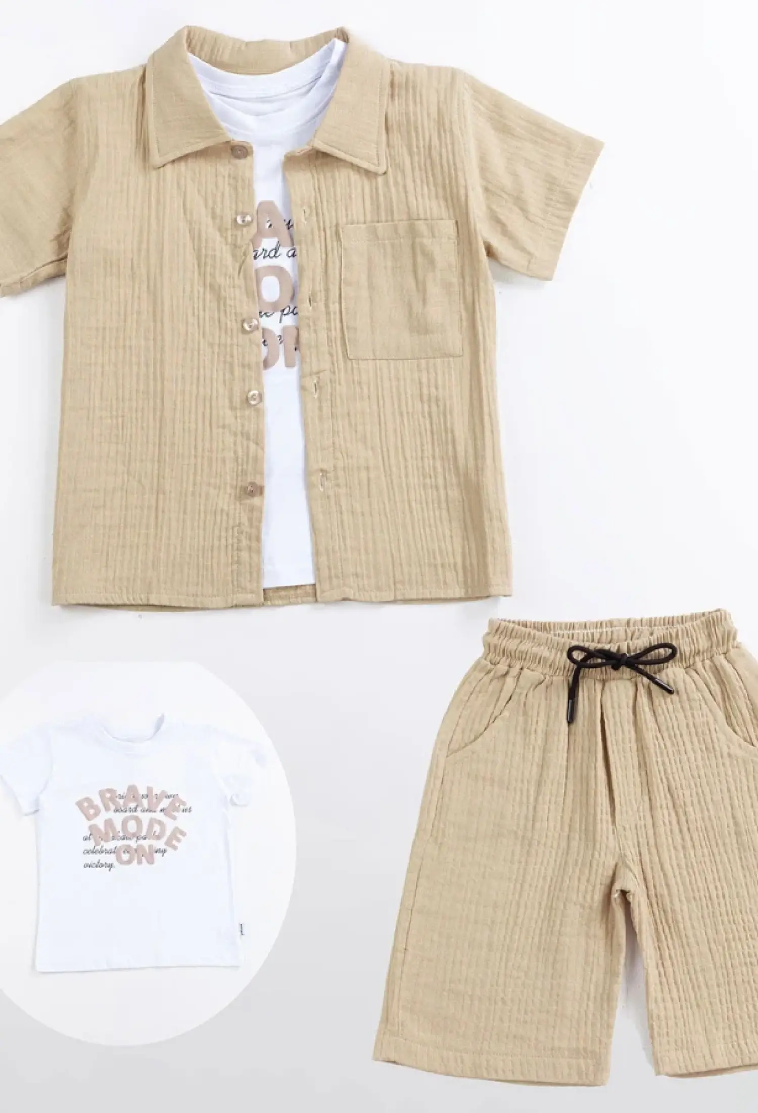 Pocketed Boys Three-Piece Muslin Set
