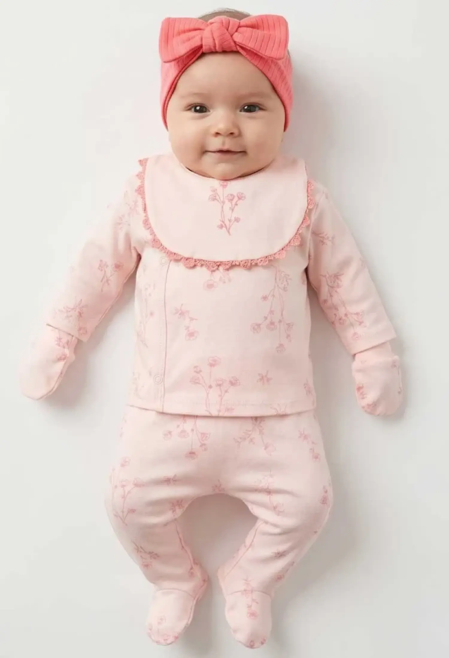Floral Embroidered 5-Piece Girl Newborn Bodysuit Set