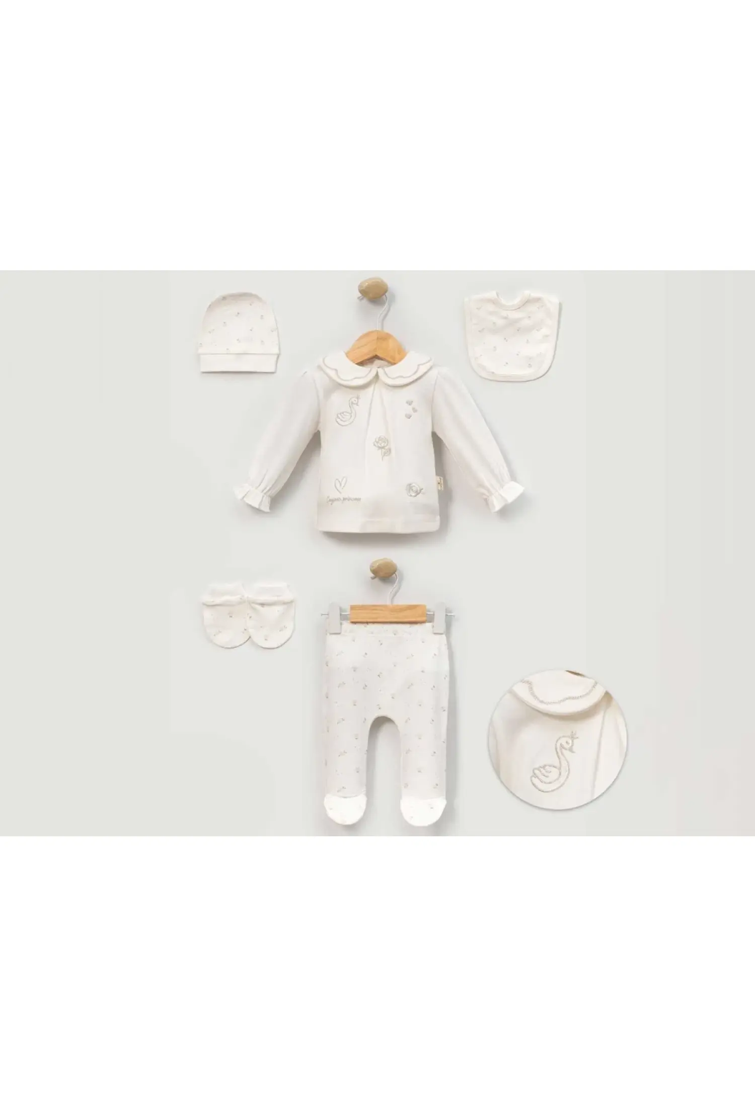 White Swan Print Baby 5-Piece Set