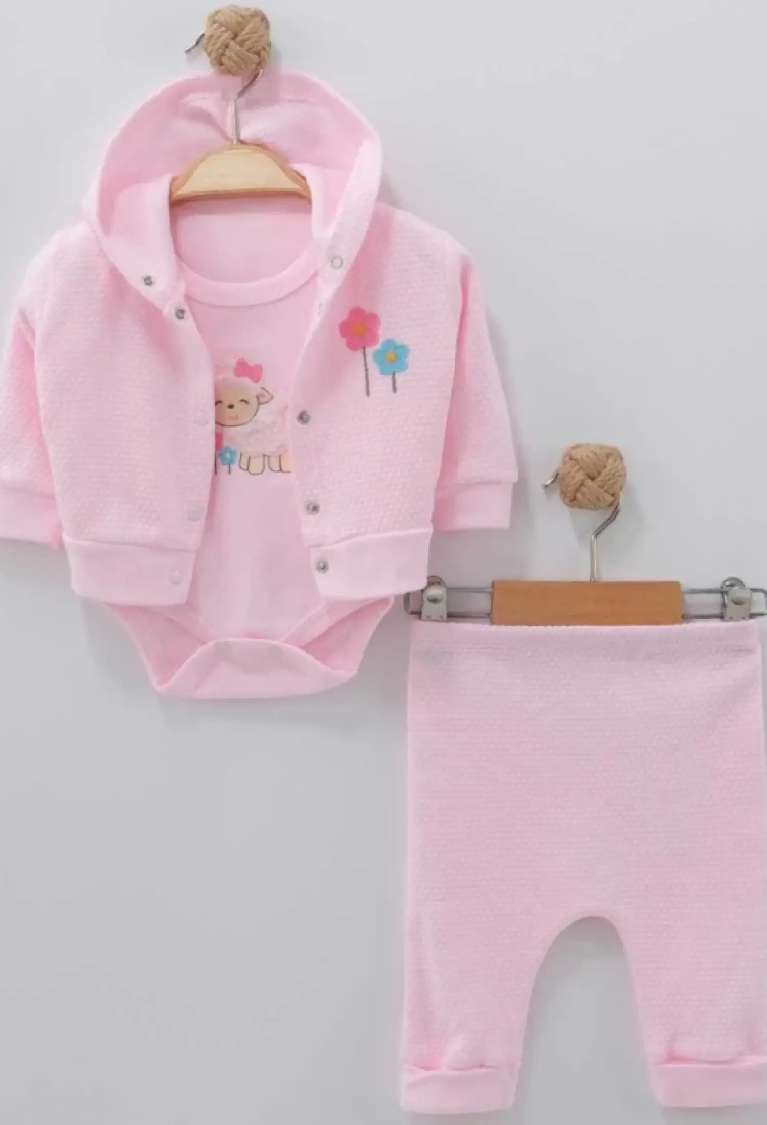 Lamb Embroidered Girl Baby Set