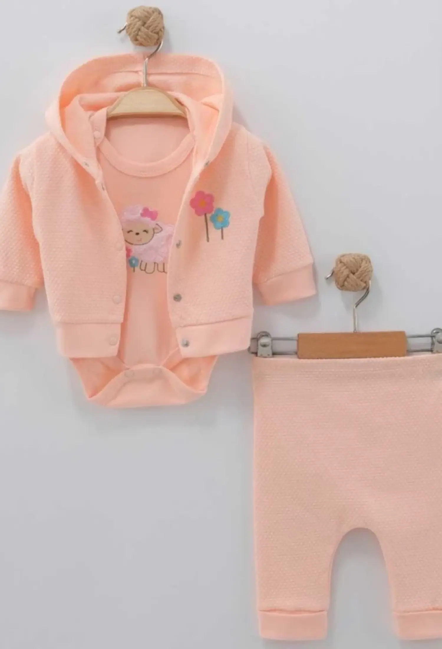 Lamb Embroidered Girls Baby Set