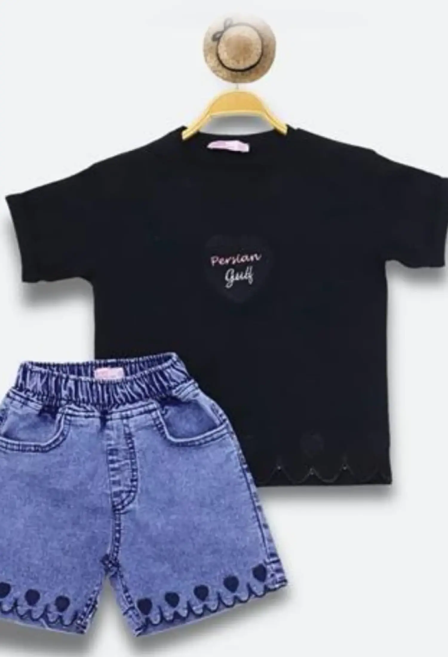 Girl's Set with Embroidered Heart Design