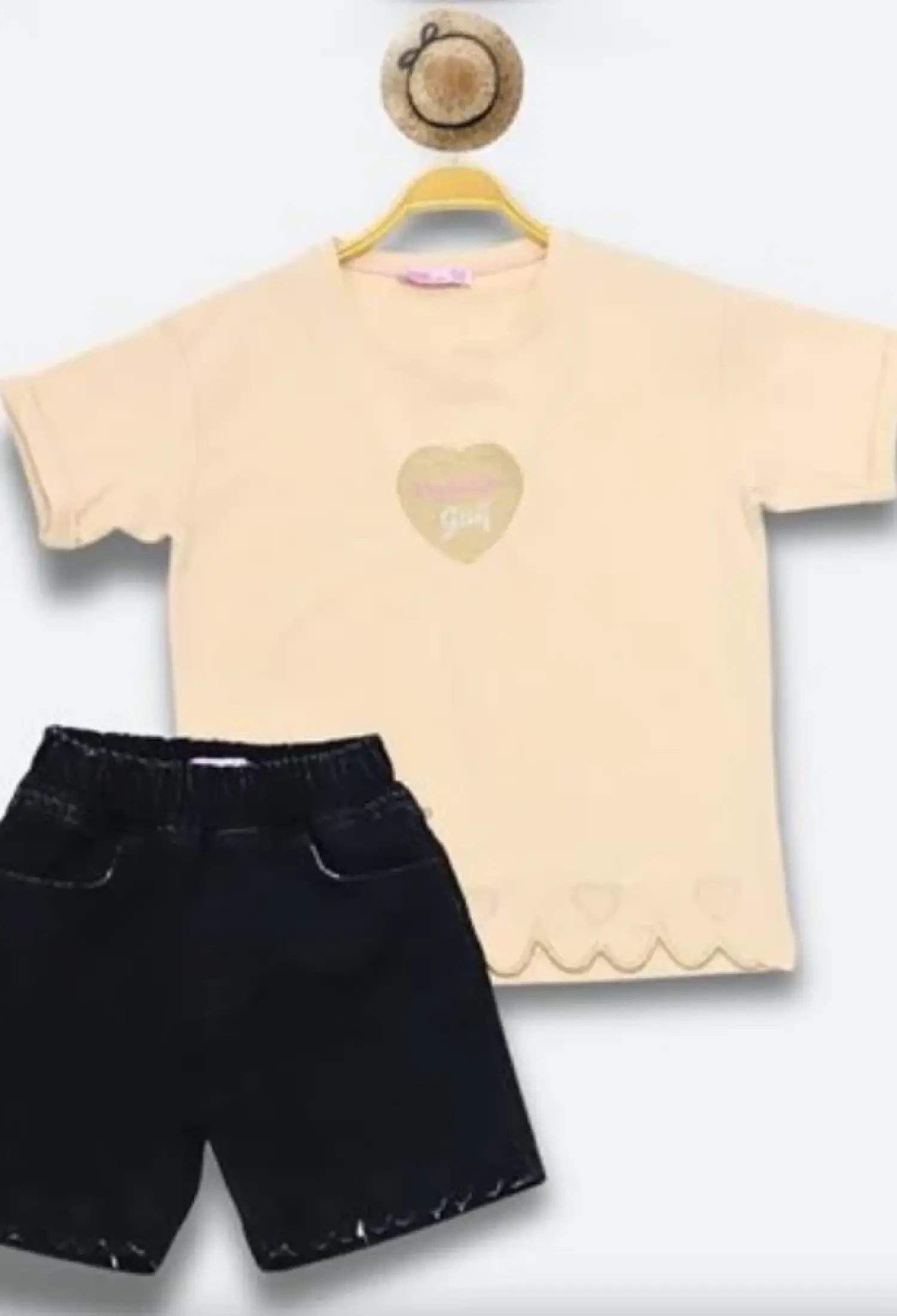 Girl's Set with Embroidered Heart Design